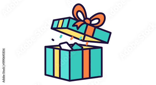 A colorful gift box with an opened lid and a decorative bow, ready to reveal a delightful surprise