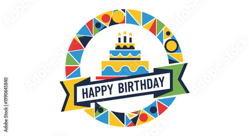 A festive birthday cake with a Happy Birthday banner