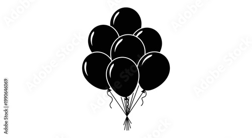 A monochrome image of a bunch of glossy black balloons tied together, perfect for various celebratory occasions.