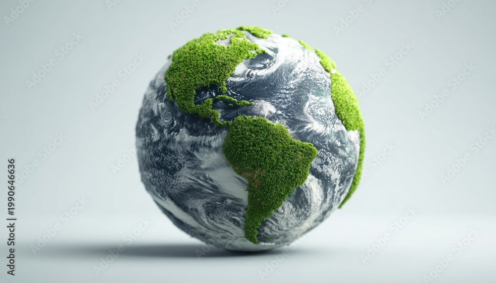 Fototapeta premium Save The Planet: Green Earth On A White Background - Preserving Our Earth To Save The World