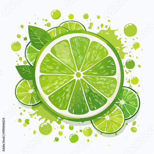 Vibrant Lime Slices and Splashes Illustration