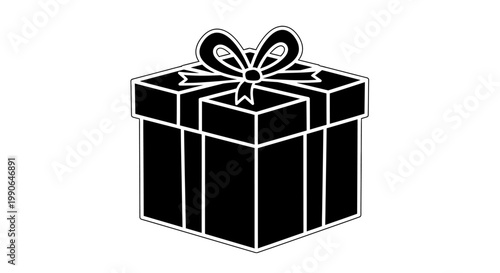 A black gift box with a bow on top, perfect for special occasions. The gift box has a beautifully tied bow on top and is presented on a clean background. 