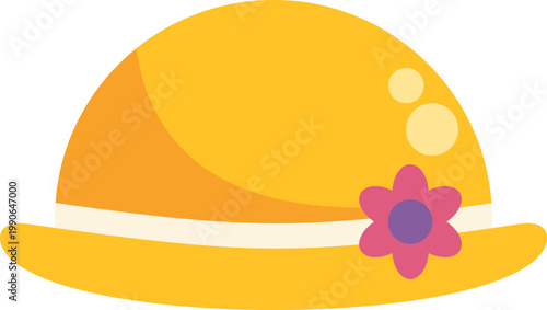 Yellow sun hat featuring a colorful flower accent, perfect for summer fashion