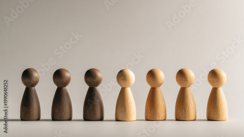 A quiet line of wooden figures stands in still symmetry.