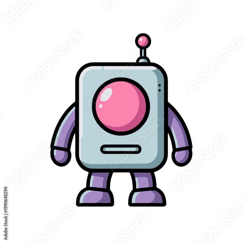 Cute Robot with Pink Eye Flat Icon