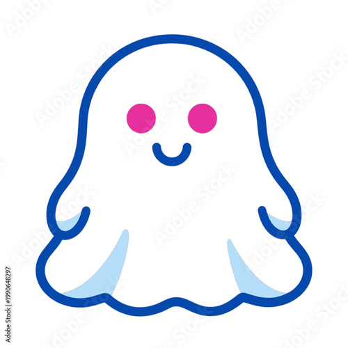 Cute Ghost Icon with Smiling Face and Blue Outline