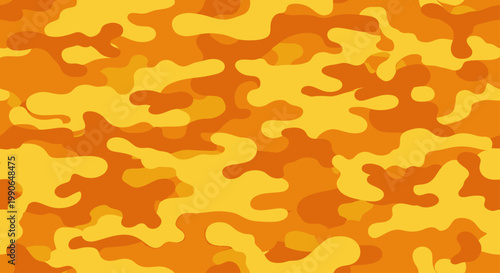 Seamless camouflage pattern with irregular blotches in orange and yellow hues