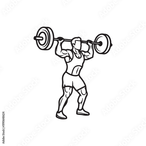 Weight lifter man outline vector flat illustration design