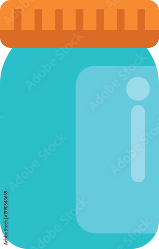 Minimalist illustration of a blue jar with orange lid, representing storage or packaging