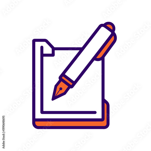 Fountain Pen on Notebook Flat Icon with Colorful Outline