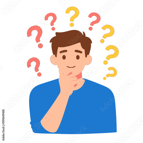 Man Thinking with Question Marks Flat Icon