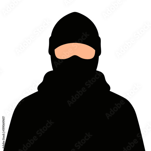 Masked Person Silhouette with Orange Goggles Flat Icon