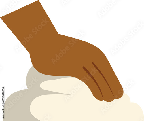 Brown hand gently kneading fresh dough, symbolizing cooking and homemade baking
