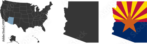 Arizona state of USA. Arizona flag and territory. States of America territory on white background. Separate states. Vector