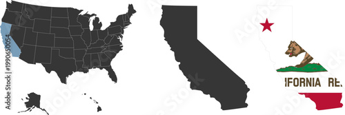 California state of USA. California flag and territory. States of America territory on white background. Separate states. Vector