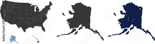 Alaska state of USA. Alaska flag and territory. States of America territory on white background. Separate states. Vector