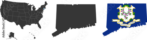 Connecticut state of USA. Connecticut flag and territory. States of America territory on white background. Separate states. Vector