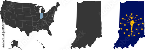 Indiana state of USA. Indiana flag and territory. States of America territory on white background. Separate states. Vector