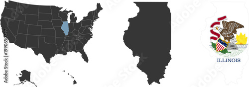 Illinois state of USA. Illinois flag and territory. States of America territory on white background. Separate states. Vector