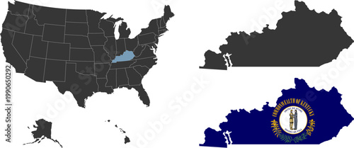 Kentucky state of USA. Kentucky flag and territory. States of America territory on white background. Separate states. Vector