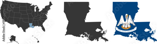 Louisiana state of USA. Louisiana flag and territory. States of America territory on white background. Separate states. Vector