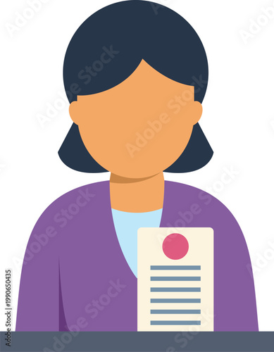Flat vector illustration of a woman presenting an official document on a desk