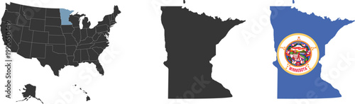 Minnesota state of USA. Minnesota flag and territory. States of America territory on white background. Separate states. Vector
