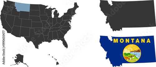 Montana state of USA. Montana flag and territory. States of America territory on white background. Separate states. Vector