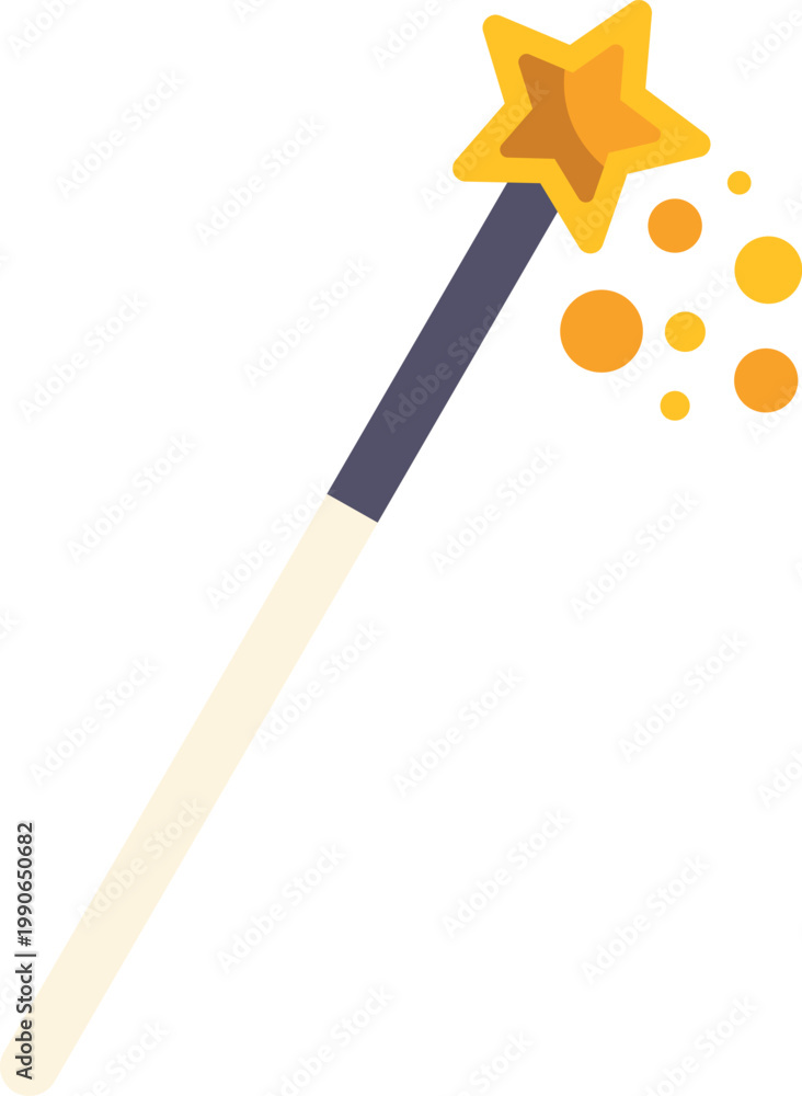 Fototapeta premium Bright golden magic wand with star tip creating sparkling fantasy dust effect