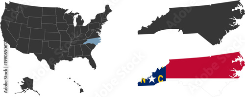 North Carolina state of USA. North Carolina flag and territory. States of America territory on white background. Separate states. Vector