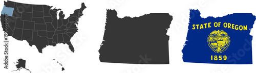 Oregon state of USA. Oregon flag and territory. States of America territory on white background. Separate states. Vector