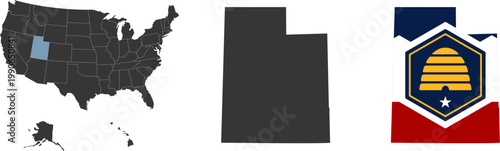 Utah state of USA. Utah territory and flag. States of America territory on white background. Separate states. Vector