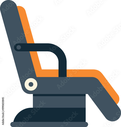 Flat design illustration of a modern reclining transport seat with orange padding
