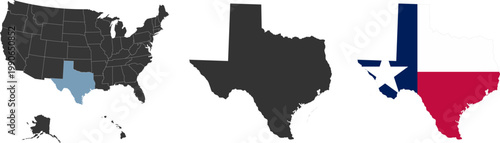 Texas state of USA. Texas territory and flag. States of America territory on white background. Separate states. Vector