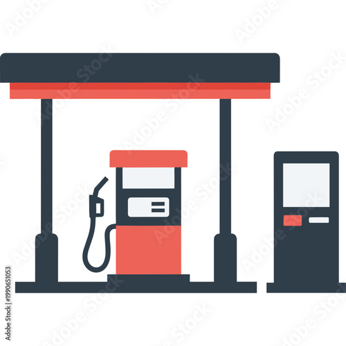 An illustration shows a gas station with a pump and payment terminal.