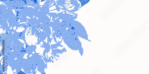Konstfotografi Abstract blue floral shapes fill the left side of the frame