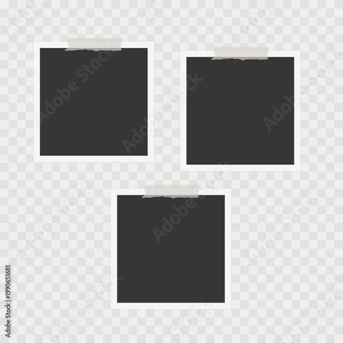 Collection of photo frames with sticky tape. Template, blank, frames for photos. Vector