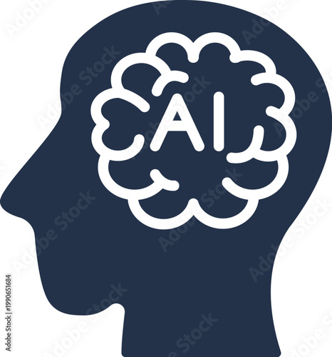 Human head with AI chip, technological brain. Artificial intelligence. Flat design in white and black colors. Vector illustration