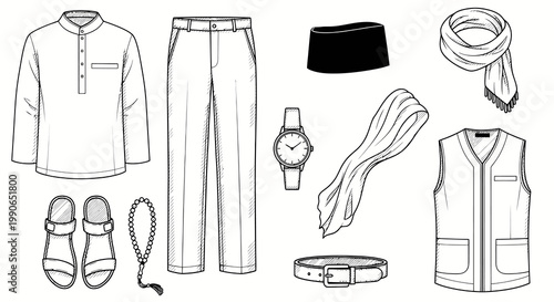 Islamic Traditional Men's Fashion and Accessories Vector