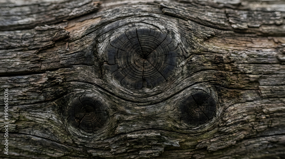 Fototapeta premium Close-up of Weathered Tree Bark Featuring Unique Knots and Rich Texture for Nature and Woodgrain Design Use