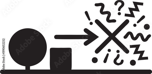 Problem solving illustration with sphere cube and chaos destruction.