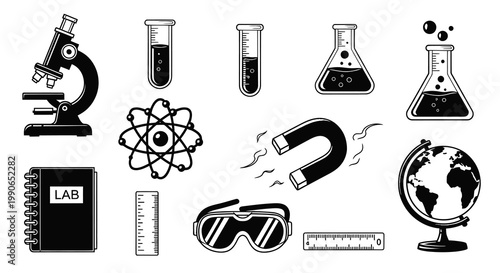 Science Laboratory Equipment and Educational Research Icons