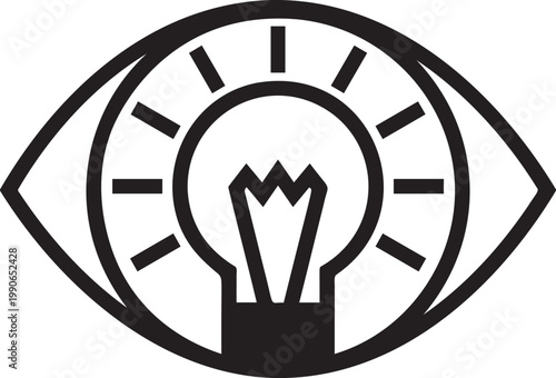 Eye icon with light bulb inside representing insight and new concepts.