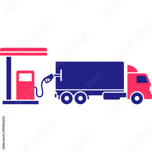 Large truck refueling at a gas station pump on the highway