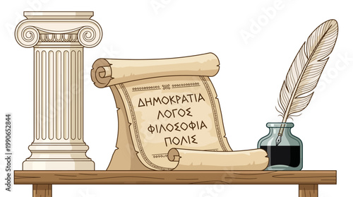 Ancient Greek scroll with philosophy and democracy