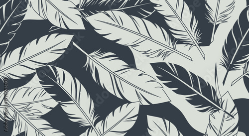 Konstfotografi Monochrome feather pattern with overlapping silhouettes and outlines