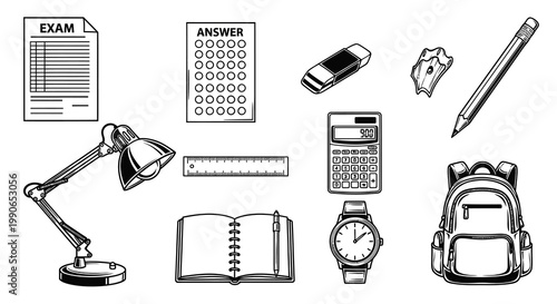 Student Education and Examination Study Tools Vector Set