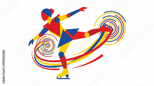 Abstract stylized graphic illustration of a figure ice skater in motion