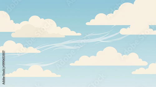 Fluffy White Clouds Drifting in a Clear Blue Sky.