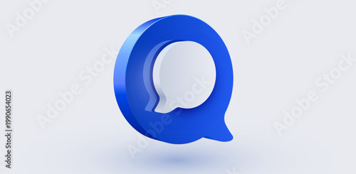 3D render of a blue speech bubble icon. Minimalist chat notification symbol for web design. Vector illustration.